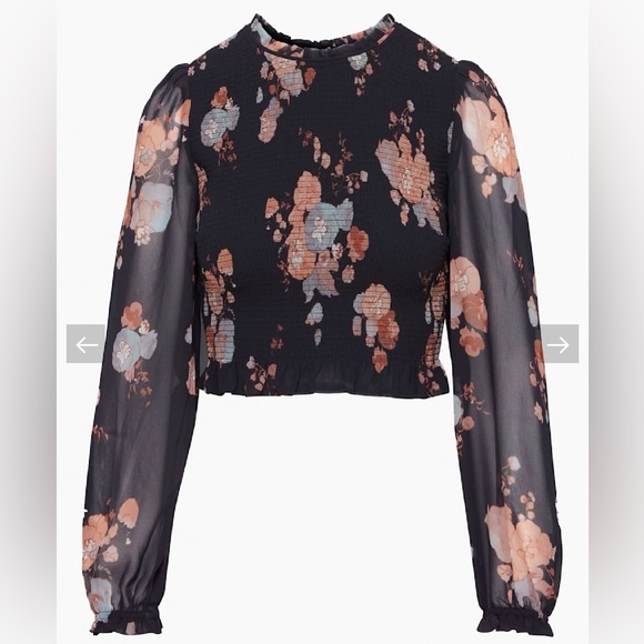 Wilfred Tops - Wilfred New Tempest Black Floral Sheer Sleeve Blouse